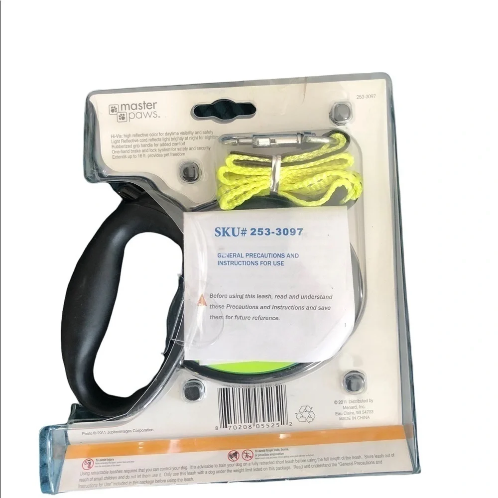 NIP Master Paws 16” Retractable Cord Leash Light Reflective Cord 4 Night Small